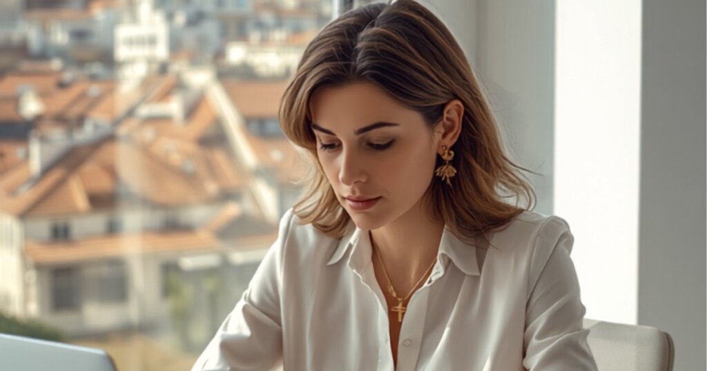 Finance executive working through a CFO aliyah EOR Israel arrangement at a laptop in a Tel Aviv home office