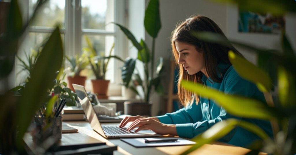 Freelancer Pension Rights in Israel: The 2026 Guide for the Self-Employed 2 Self-employed freelancer working on a laptop surrounded by plants