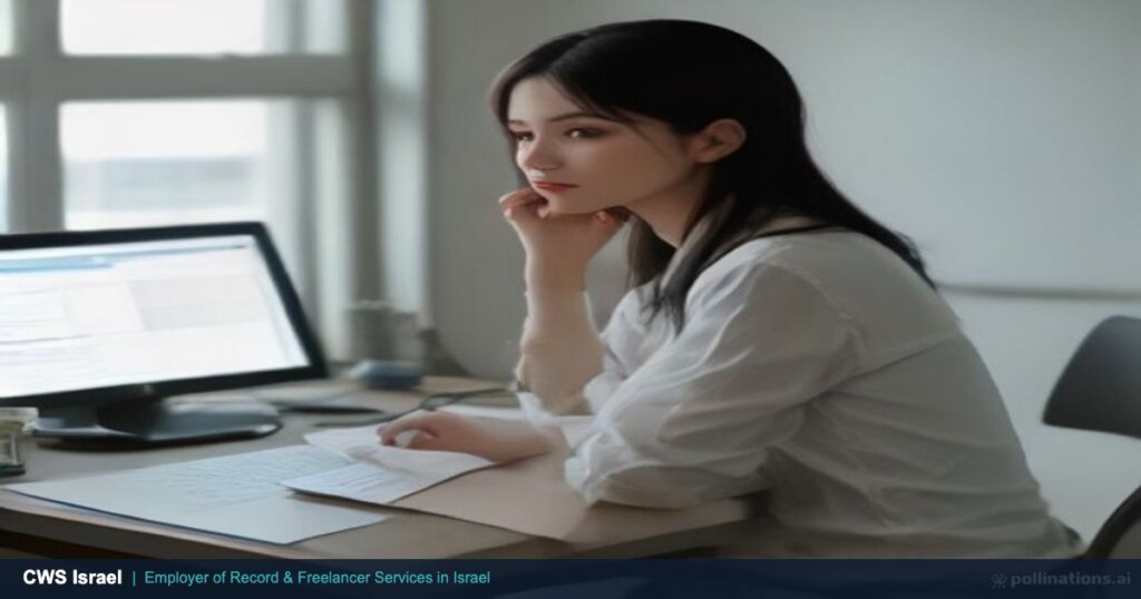 HR manager reviewing an Israel HR compliance audit checklist and payroll documents in a Tel Aviv office