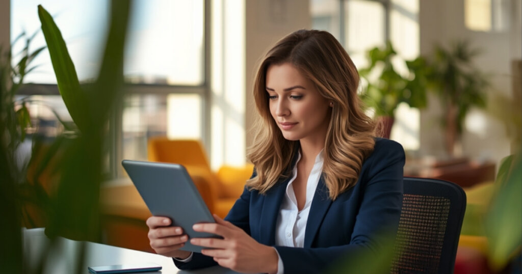 Top Employer of Record in Israel 2026: Full Comparison Guide 5 Businesswoman reviewing options on a tablet in a modern office