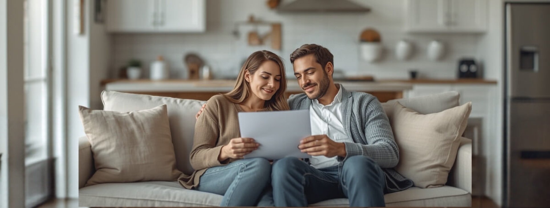 New Olim couple reviewing a rental lease for EOR Israel New Olim employment proof in a bright Tel Aviv apartment