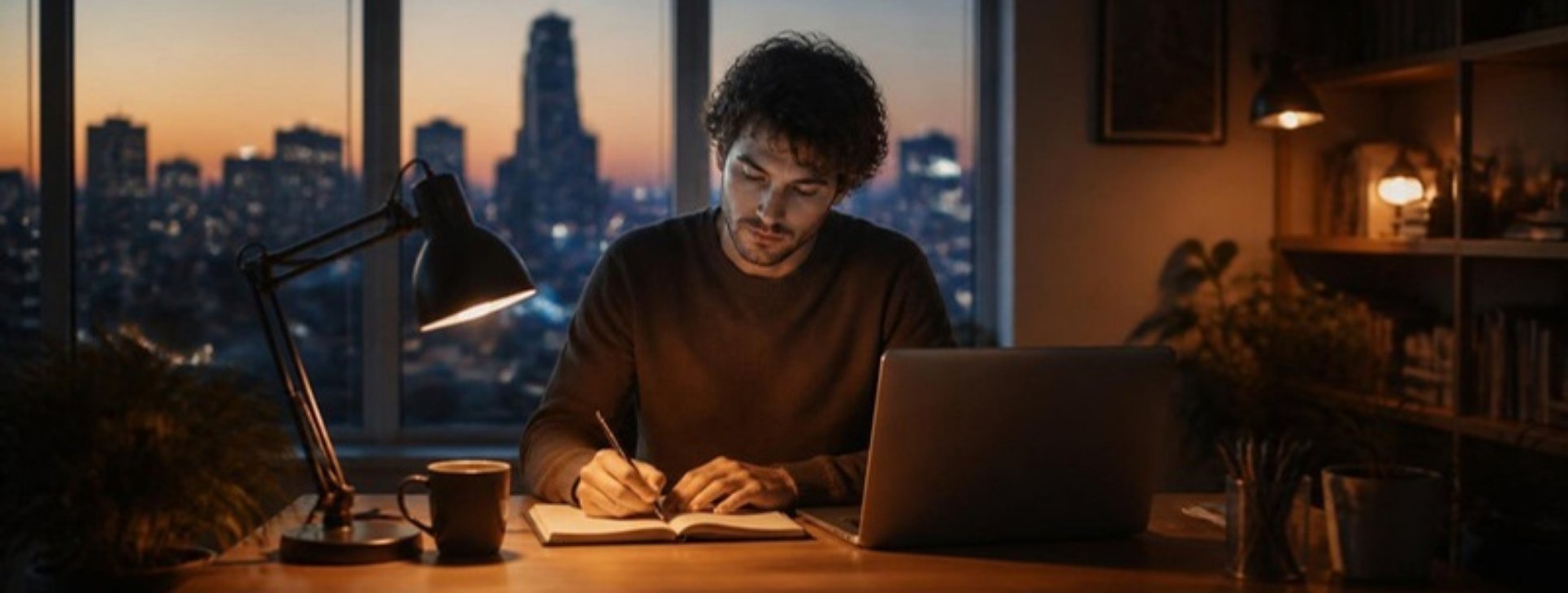 Israeli employee working on freelance side income compliance at a home desk in the evening