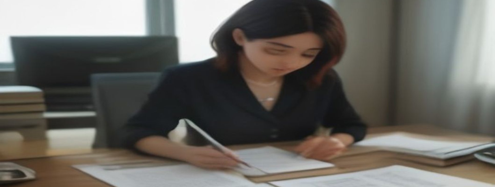 Israeli freelancer reviewing invoices for their annual tax return in Israel at a home office desk