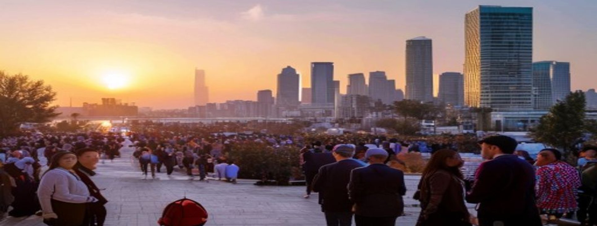 New Olim making aliyah with Tel Aviv skyline in background
