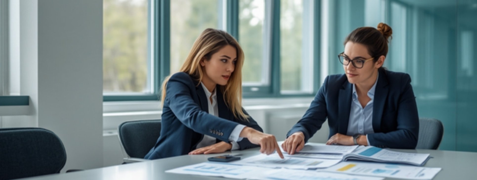 Two professionals comparing employment model documents