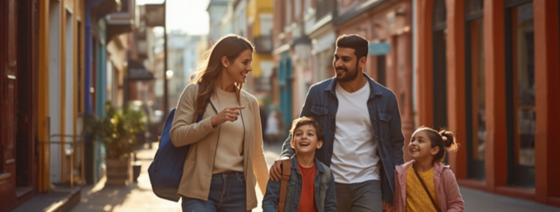 Family exploring their new city together